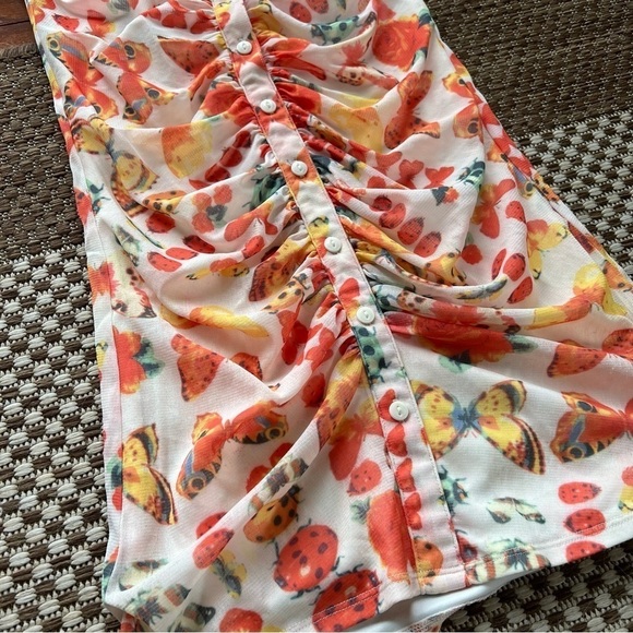 Urban Outfitters Riko‎ Mesh Orange Butterfly Dress - Picture 5 of 13
